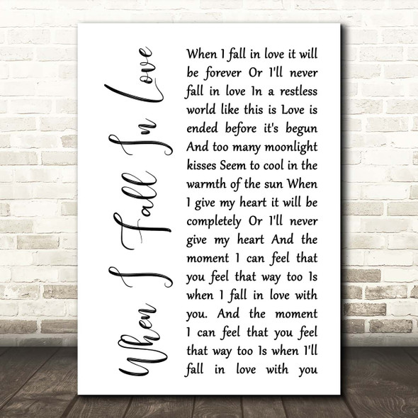 Nat King Cole When I Fall In Love White Script Song Lyric Print