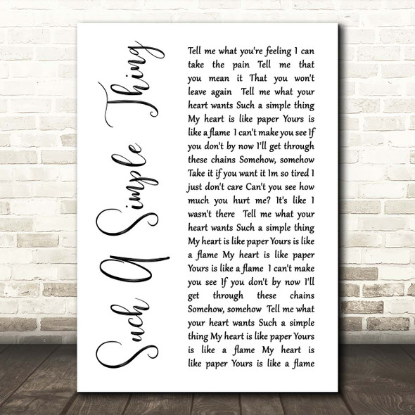 Ray LaMontagne Such A Simple Thing White Script Song Lyric Print