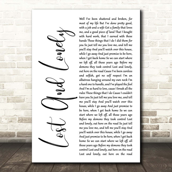 Aaron Lewis Lost And Lonely White Script Song Lyric Print