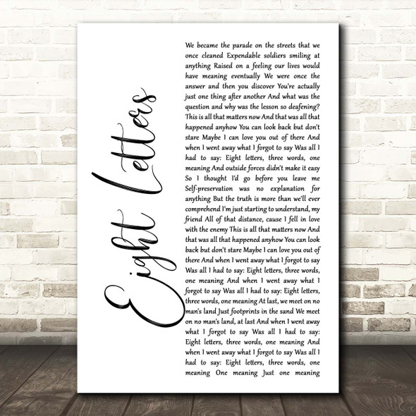 Take That Eight Letters White Script Song Lyric Print
