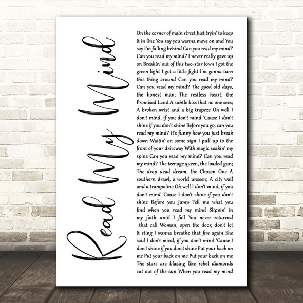 The Killers Read My Mind White Script Song Lyric Print