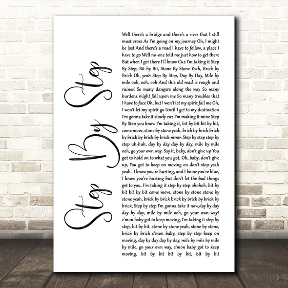 Whitney Houston Step By Step White Script Song Lyric Print