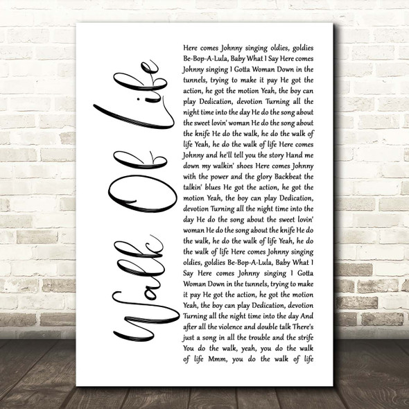 Dire Straits Walk Of Life White Script Song Lyric Print