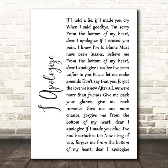 Billy Eckstine I Apologize White Script Song Lyric Print