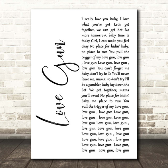 Kiss Love Gun White Script Song Lyric Print