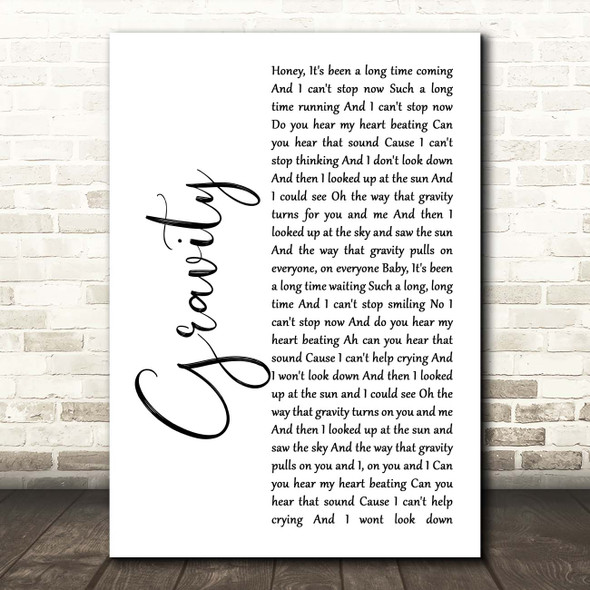 Embrace Gravity White Script Song Lyric Print