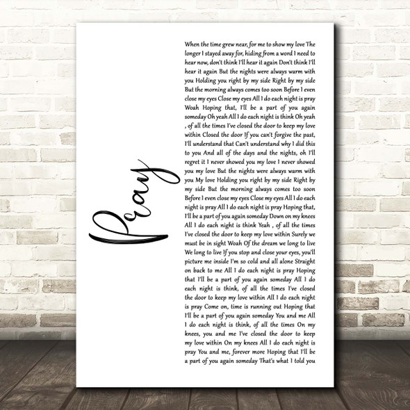 Take That Pray White Script Song Lyric Print