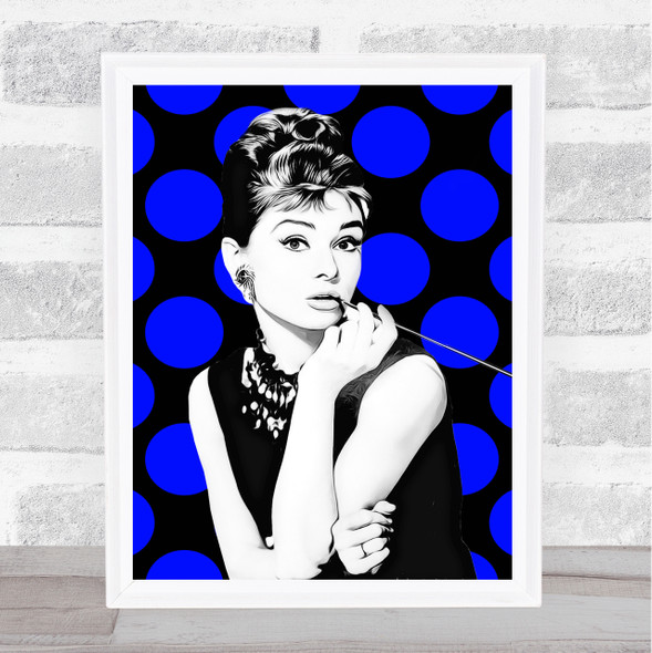 Audrey Hepburn On Black & Navy Funky Wall Art Print