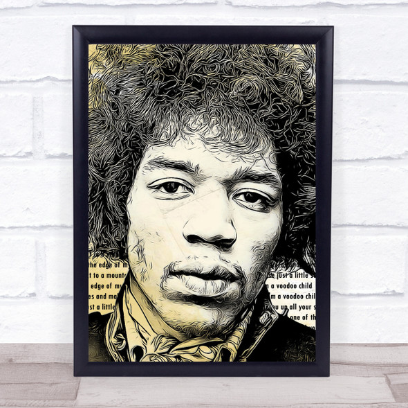 Jimi Hendrix Graphic Line Old Photo Voodoo Funky Wall Art Print