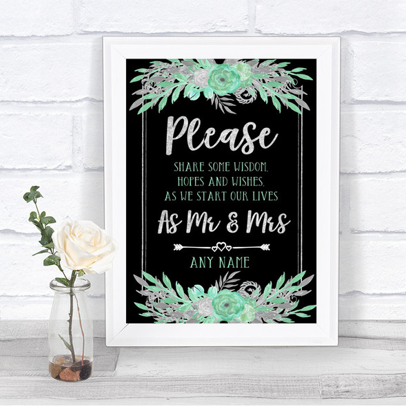 Black Mint Green & Silver Share Your Wishes Personalized Wedding Sign