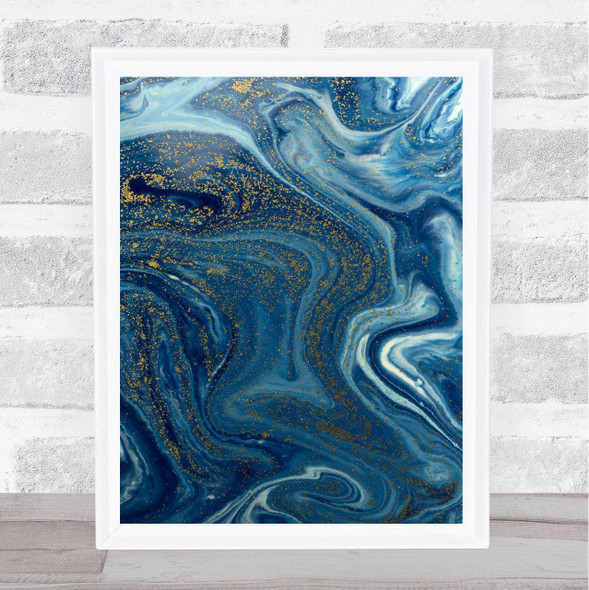 Blue & Gold Marble Swirl Abstract Wall Art Print