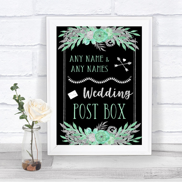 Black Mint Green & Silver Card Post Box Personalized Wedding Sign