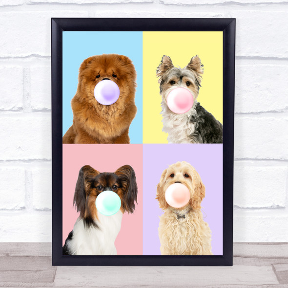 Dogs colorful Bubblegum Blue Yellow Pink Purple Wall Art Print