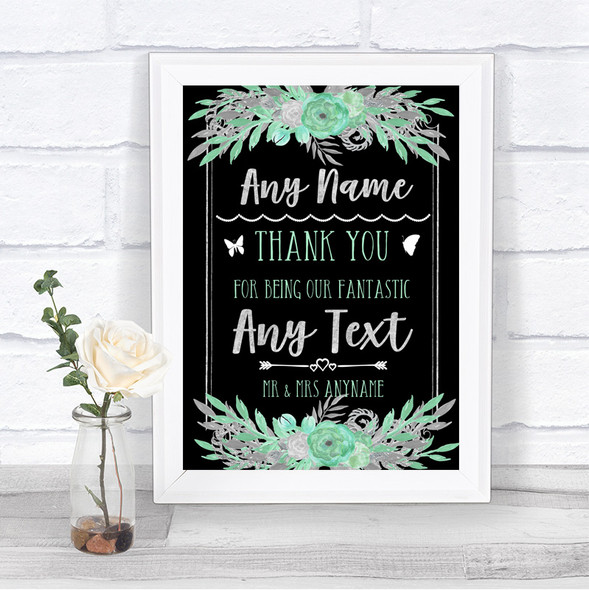 Black Mint Green & Silver Thank You Bridesmaid Page Boy Best Man Wedding Sign