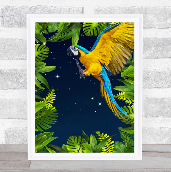 Jungle Art Parrot At Night Wall Art Print