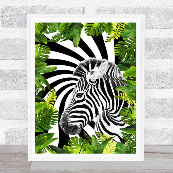 Jungle Leaves Black & White Swirl Zebra Wall Art Print