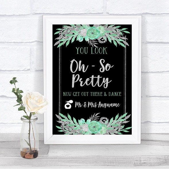 Black Mint Green & Silver Toilet Get Out & Dance Personalized Wedding Sign