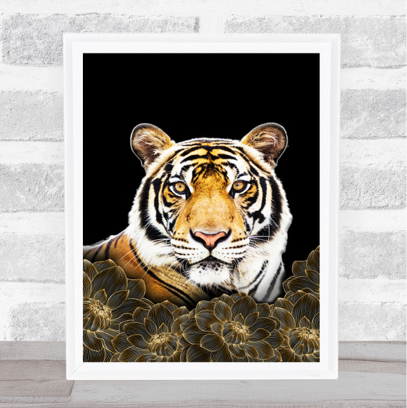 Tiger Gold Flowers Wall Art Print