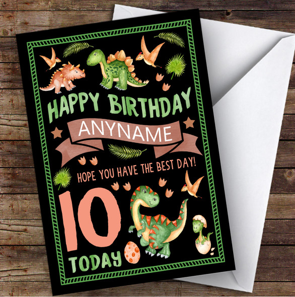 Black Dinosaur WaterColor Any Age & Name Personalized Children's Birthday Card