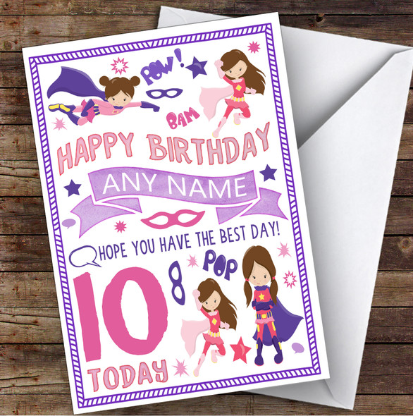 Girls Superhero Any Age & Name Personalized Children's Birthday Card