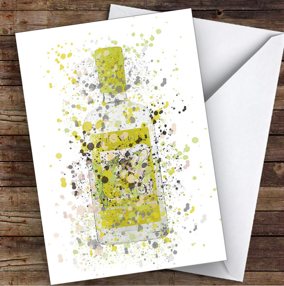 WaterColor Splatter Yellow Lemon Swan Gin Bottle Personalized Birthday Card