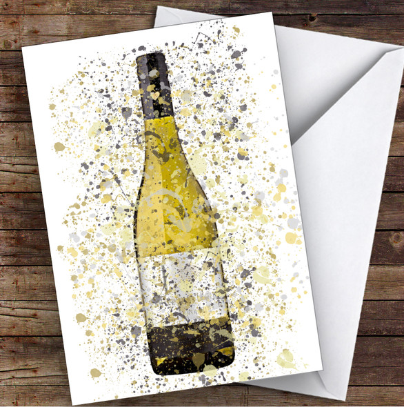 WaterColor Splatter White Wine Bottle Decorative Personalized Birthday Card