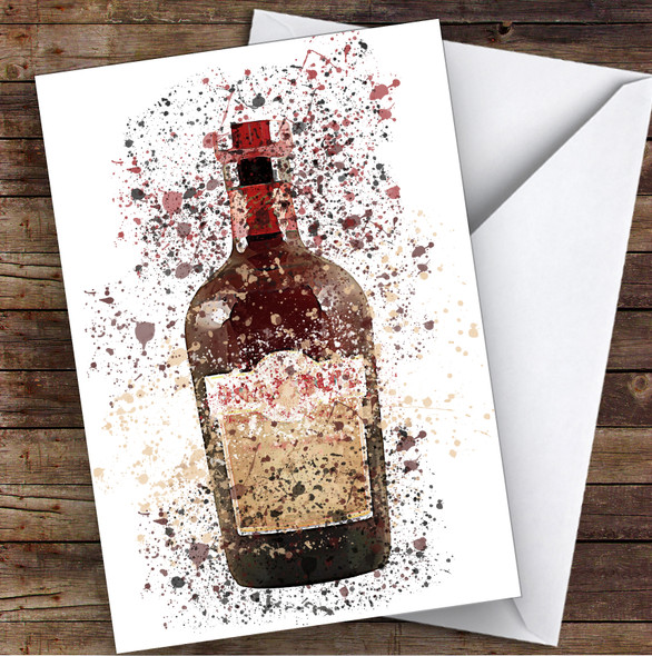 WaterColor Splatter Dram Whiskey Liqueur Bottle Personalized Birthday Card