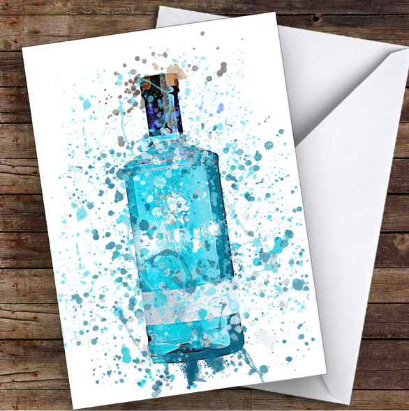 WaterColor Splatter Blue Blackberry Gin Bottle Personalized Birthday Card