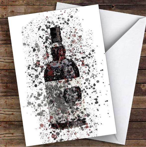 WaterColor Splatter Kracking Black Rum Bottle Personalized Birthday Card