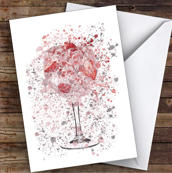 WaterColor Splatter Pink Gin & Berries Glass Personalized Birthday Card