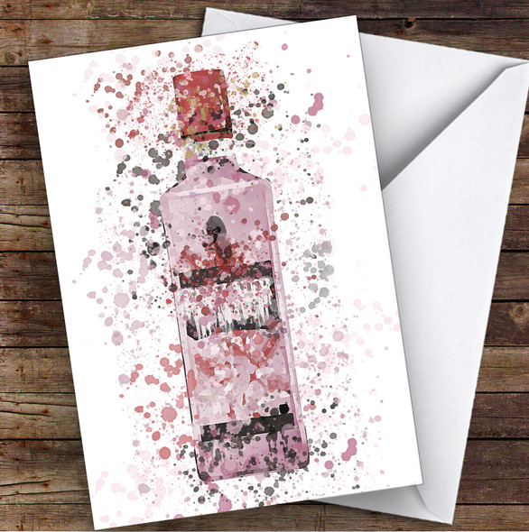 WaterColor Splatter London Pink Gin Bottle Personalized Birthday Card