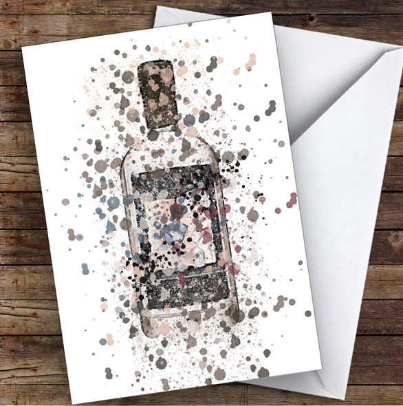 WaterColor Splatter Black Swan Gin Bottle Personalized Birthday Card