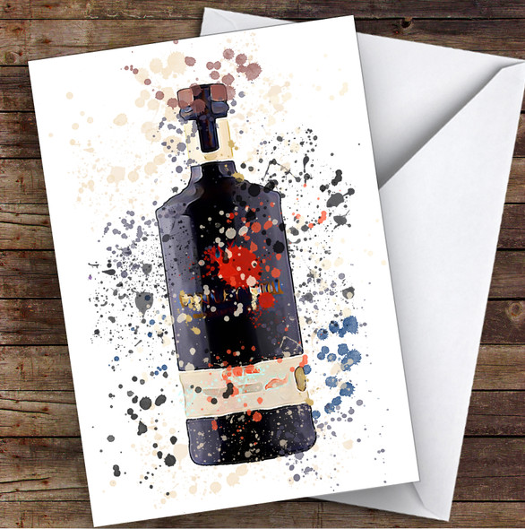 WaterColor Splatter Black Dry Gin Bottle Personalized Birthday Card