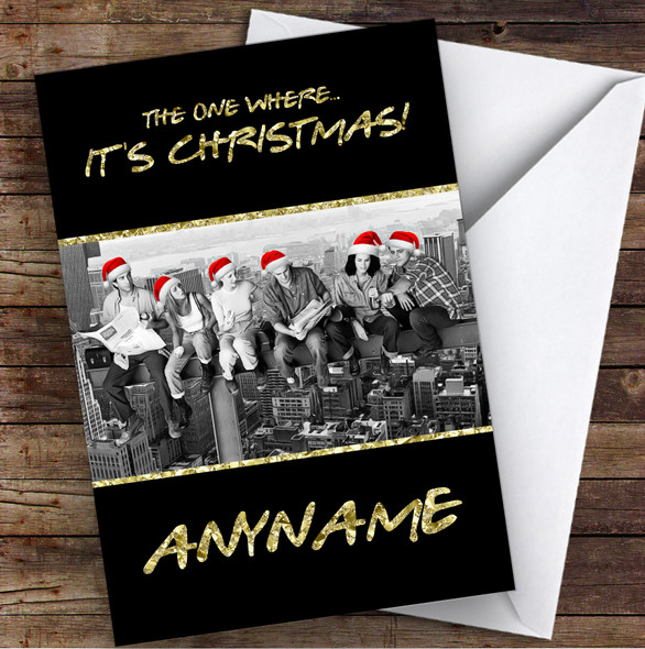 Friends Skyscraper Black & White Christmas Style Personalized Christmas Card