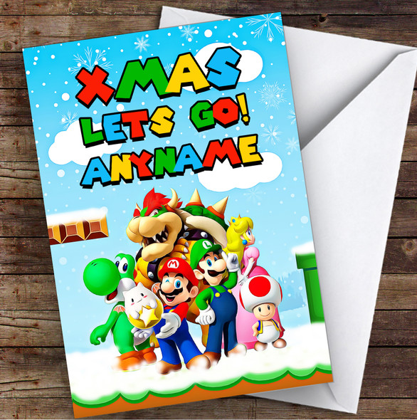 Super Mario Xmas Lets Go Retro Gaming Personalized Children's Christmas Card