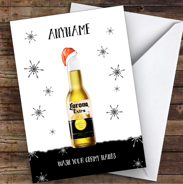 Funny Corona Beer Wash Your Germy Hands Lockdown Personalized Christmas Card