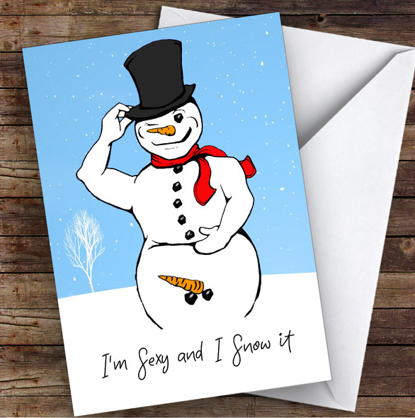 Funny Rude Sexy Snowman Carrot Willy Joke Personalized Christmas Card