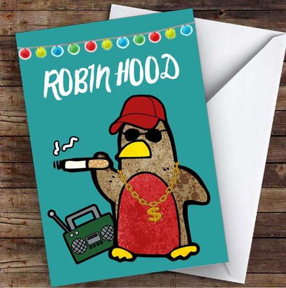 Funny Robin Hood Gangster Joke Personalized Christmas Card