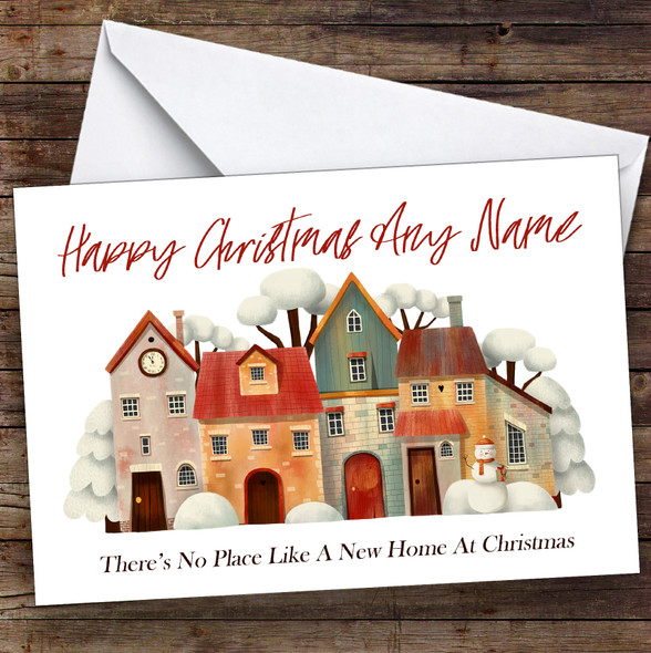 Houses & Snowman New Home At Christmas Personalized New Home Christmas Card
