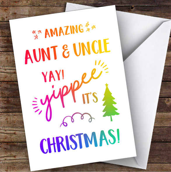Amazing Aunt & Uncle Yay Yippee It's Christmas Personalized Christmas Card