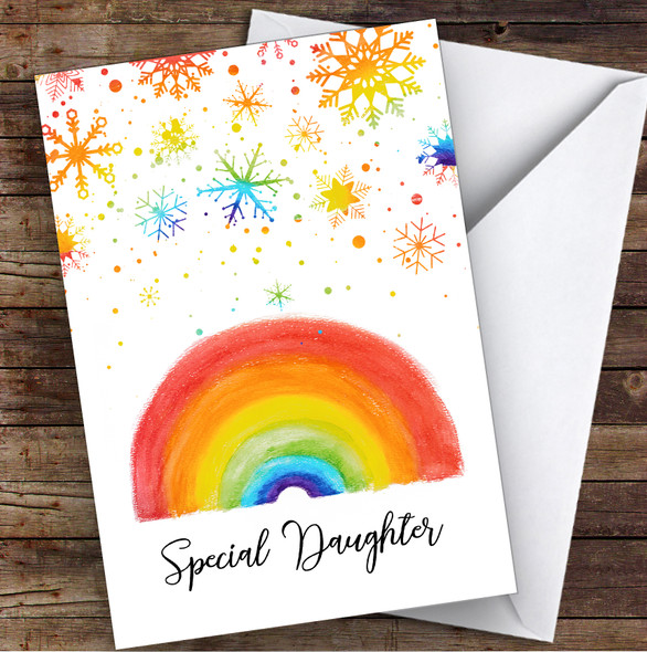 Special Daughter Rainbow Snow Hope & Love At Christmas Christmas Card