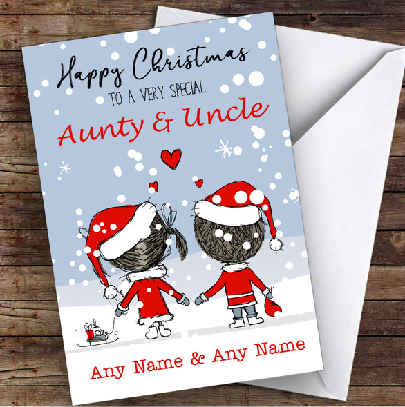 Snowy Scene Couple Aunty & Uncle Personalized Christmas Card