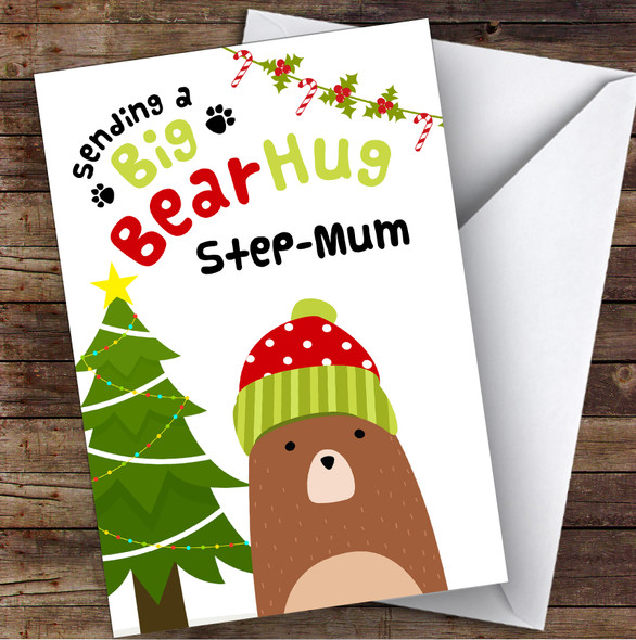 Step Mum Sending A Big Bear Hug Personalized Christmas Card
