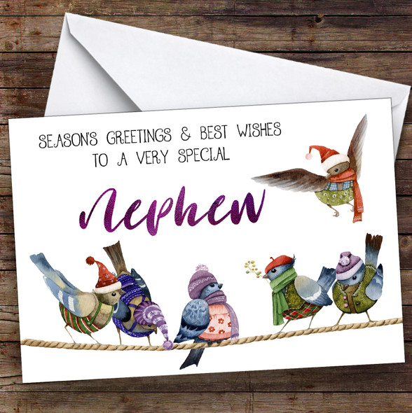 Cute Birds Very Special Nephew Personalized Christmas Card