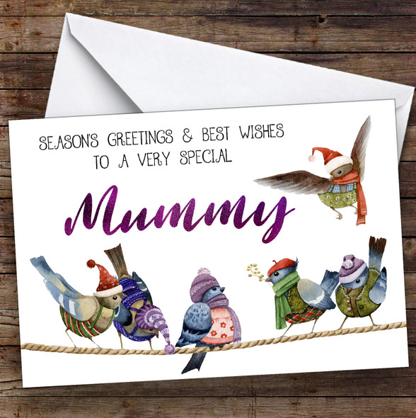 Cute Birds Very Special Mummy Personalized Christmas Card