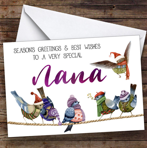 Cute Birds Very Special Nana Personalized Christmas Card