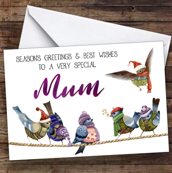 Cute Birds Very Special Mum Personalized Christmas Card