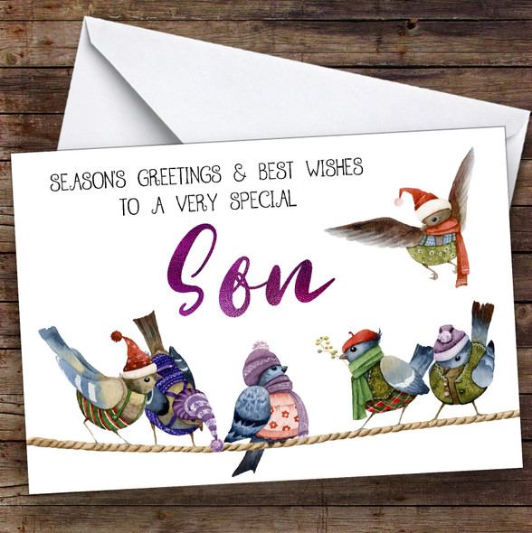 Cute Birds Very Special Son Personalized Christmas Card
