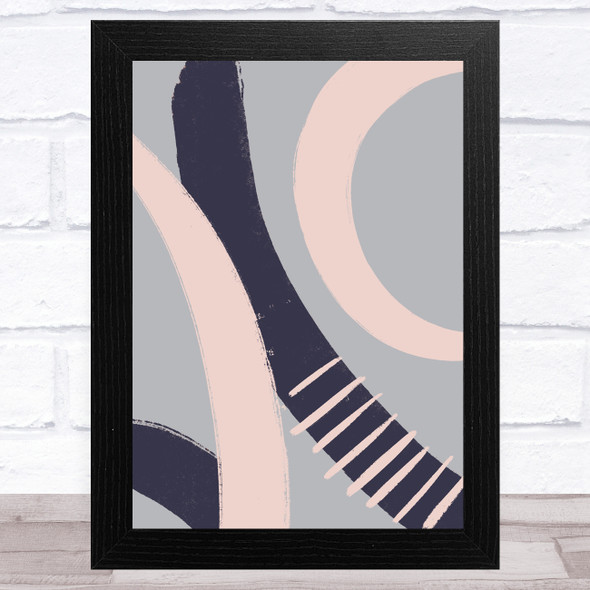 Navy Blue Grey & Pink Abstract Strokes Design 3 Wall Art Print