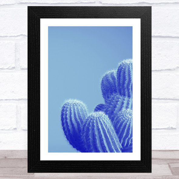 Blue Cactus Blue Background Wall Art Print